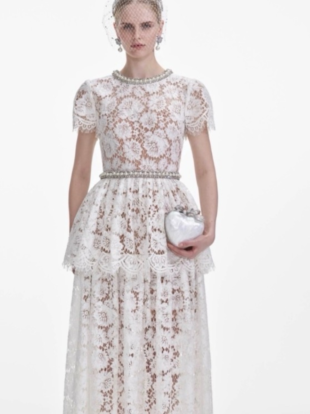 Self Portrait Size 8 Tiered Lace Maxi with Rhinestone Belt and Collar
